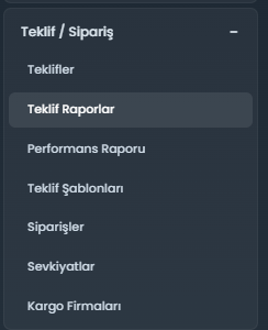 MOYS teklif sipariş sol menüsü